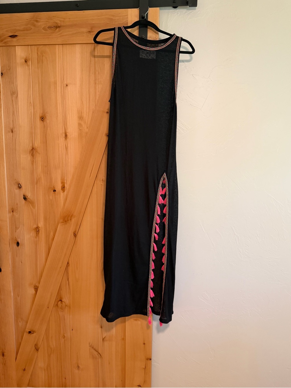 Pitusa Black Maxi Skirt with Pink Tassel Side Detail
